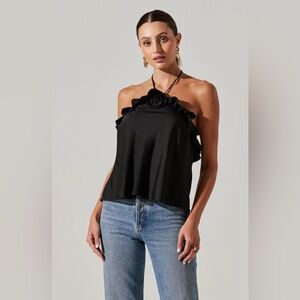 ASTR Black Alix Rosette Halter Top